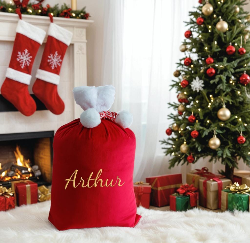 Christmas Stocking Sack,Santa Bag with Name,2025 Large Santa Sack,Christmas Gift Bag,Christmas bag,Holiday gift bag,Santa Bag,Gift for Kids