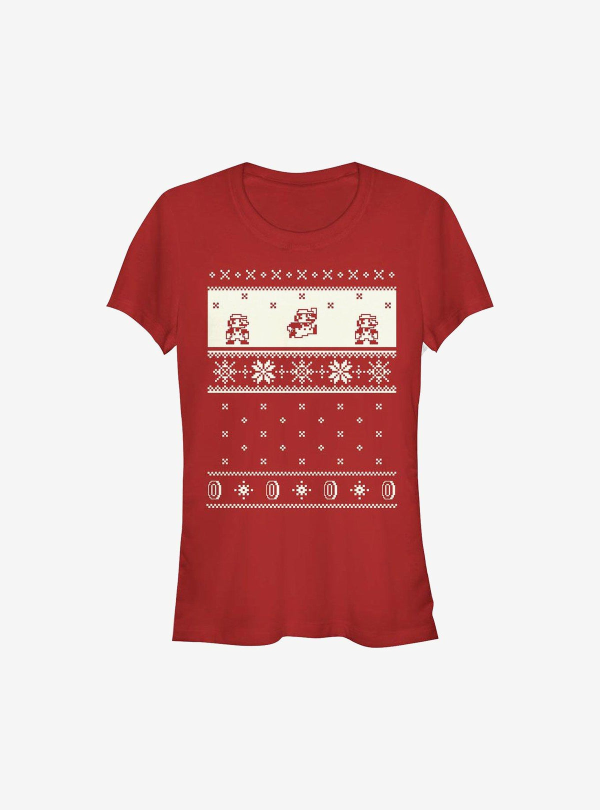 Super Mario Cream Christmas Pattern Girls T-Shirt T-Shirt | Aesthetic Graphic | Must-Have Style