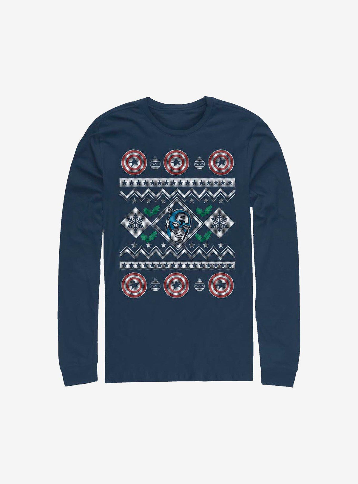 Marvel Captain America Christmas Pattern Sweater Long-Sleeve T-Shirt T-Shirt | Exclusive Edition | High Demand Item