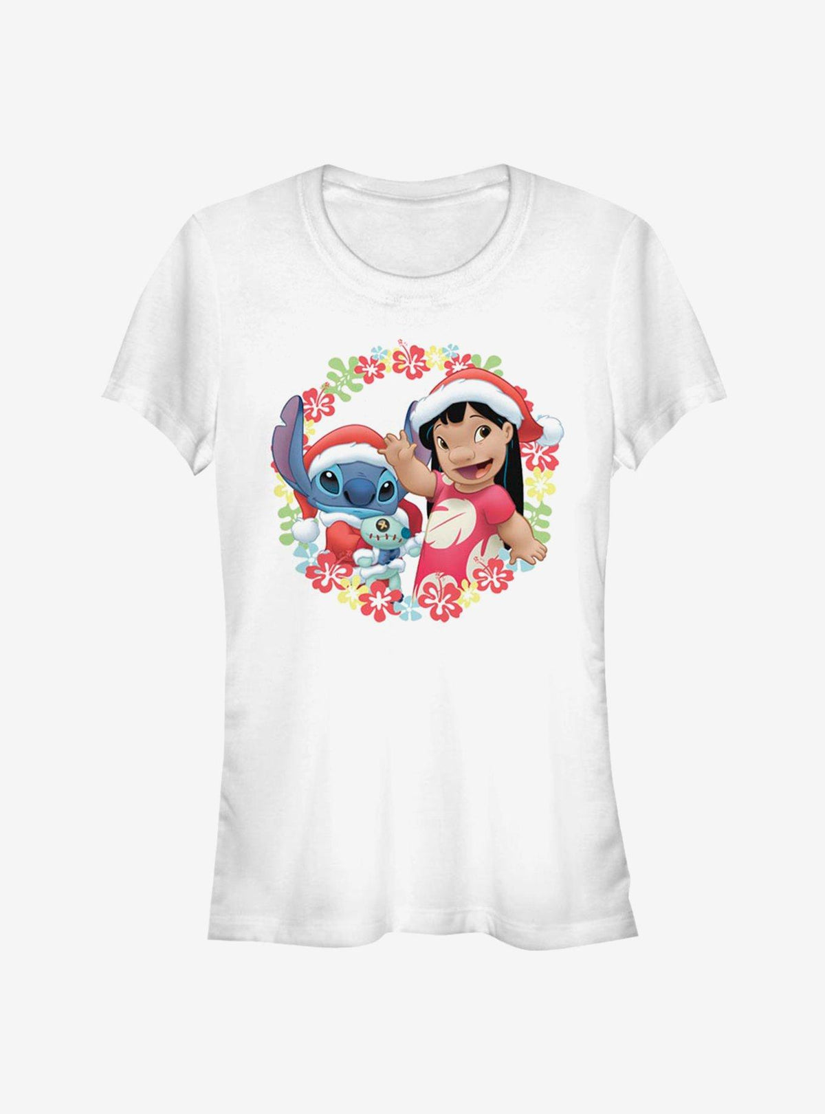 Disney Lilo Stitch Christmas Hawaiian Floral Wreath Girls T-Shirt T-Shirt | Top Trending Artwork | Perfect For Daily Wear