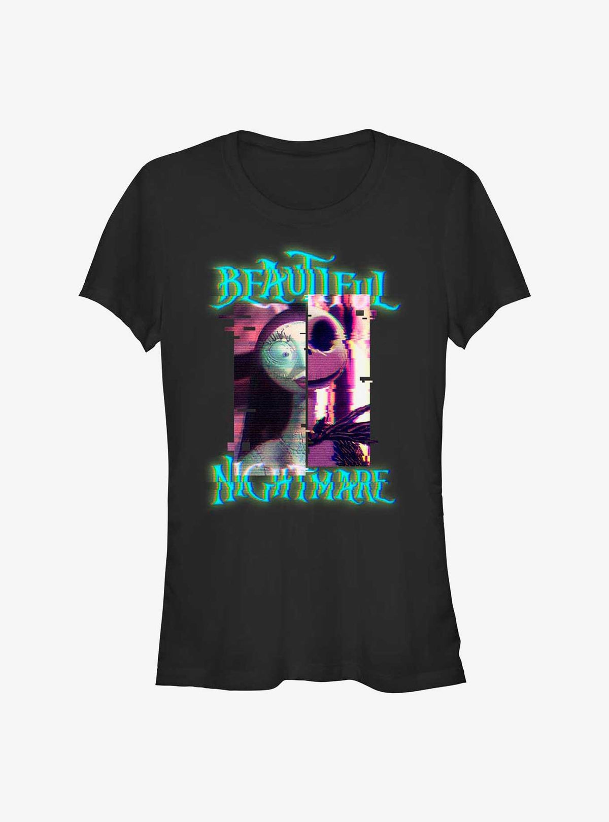 The Nightmare Before Christmas Jack & Sally Glitchy Beautiful Nightmare Girls T-Shirt