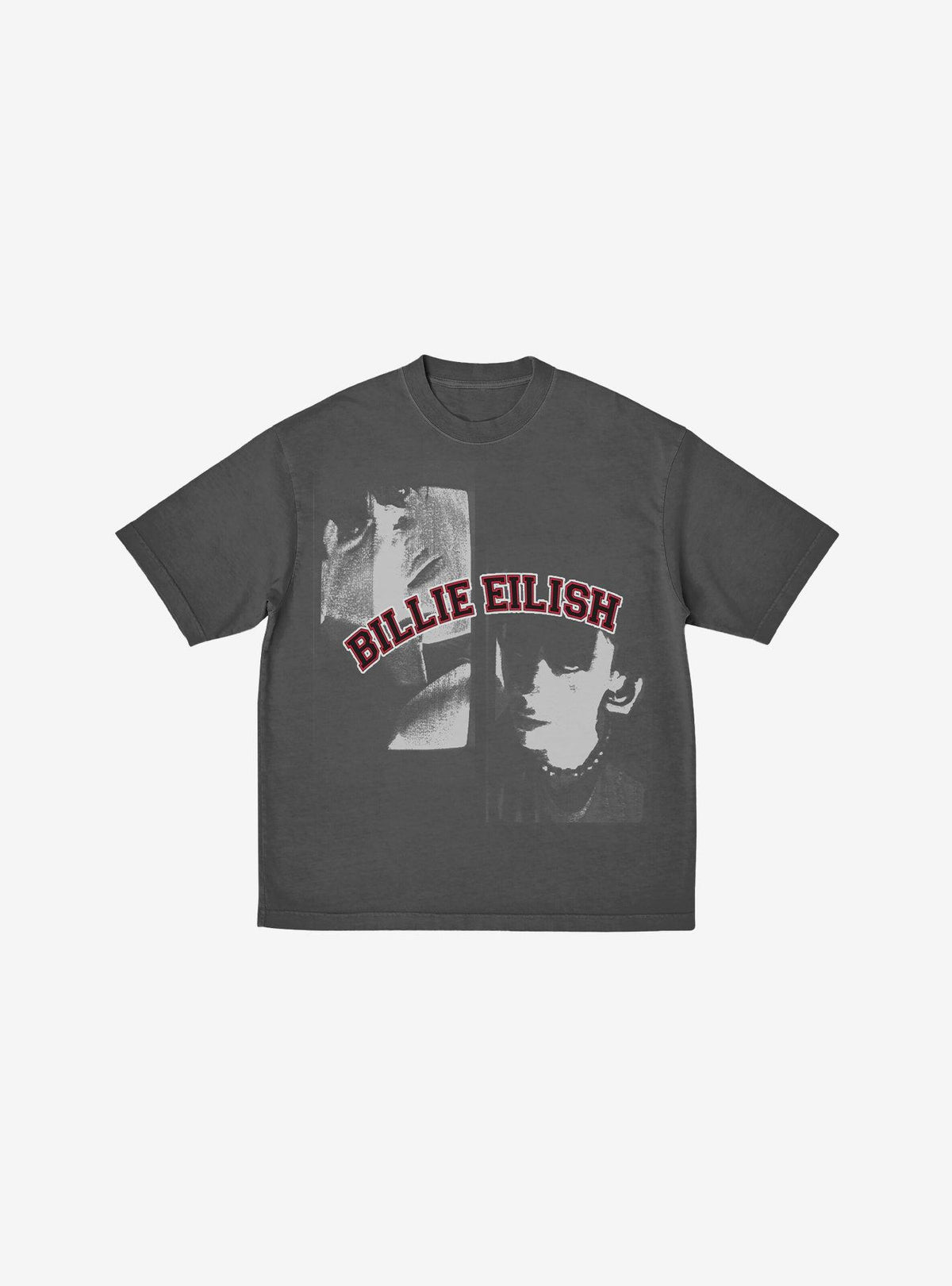 Billie Eilish Double Portrait Grey Boyfriend Fit Girls T Shirt