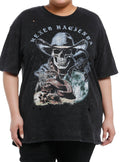Cosmic Aura Skull Cowboy Destructed Mineral Wash Girls Oversized T-Shirt Plus Size | Premium Unisex T-Shirt, Trending Graphic Tee