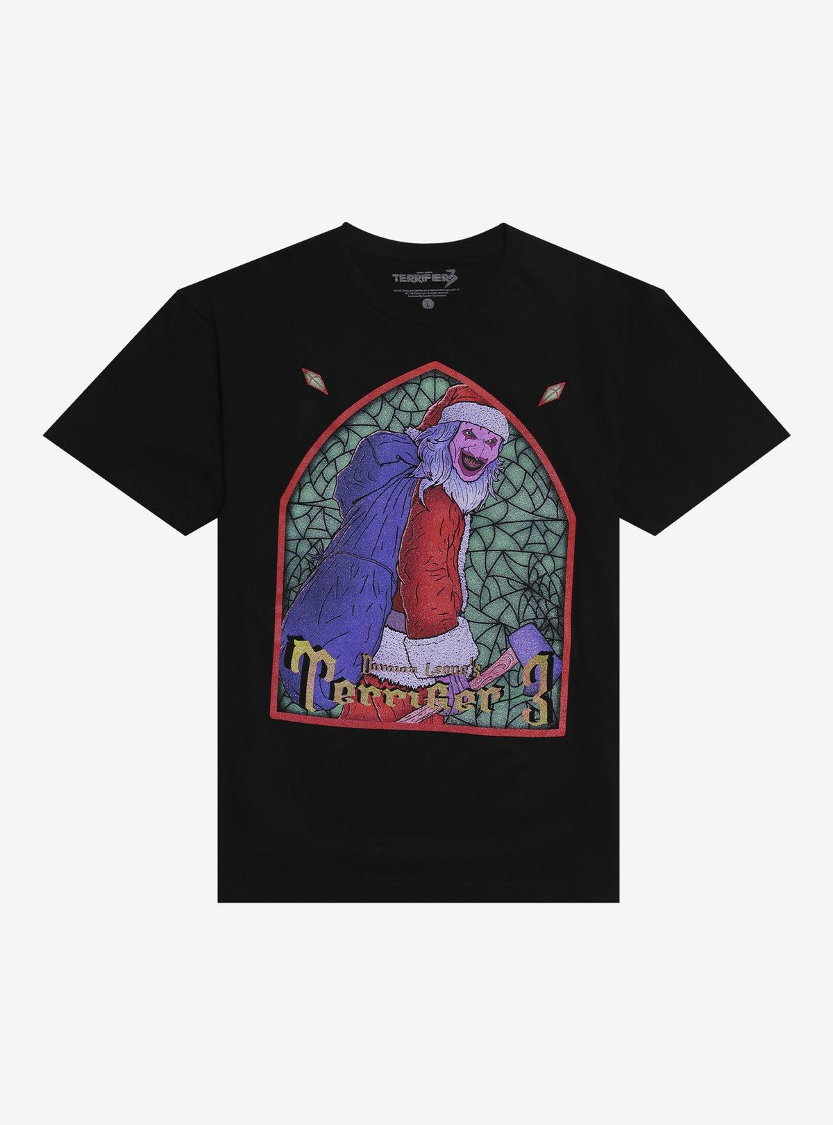 Terrifier Art The Clown Santa Stained Glass T-Shirt By Sketch & Scythe