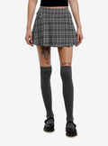 Social Collision Black & White Plaid Pleated Mini Skirt