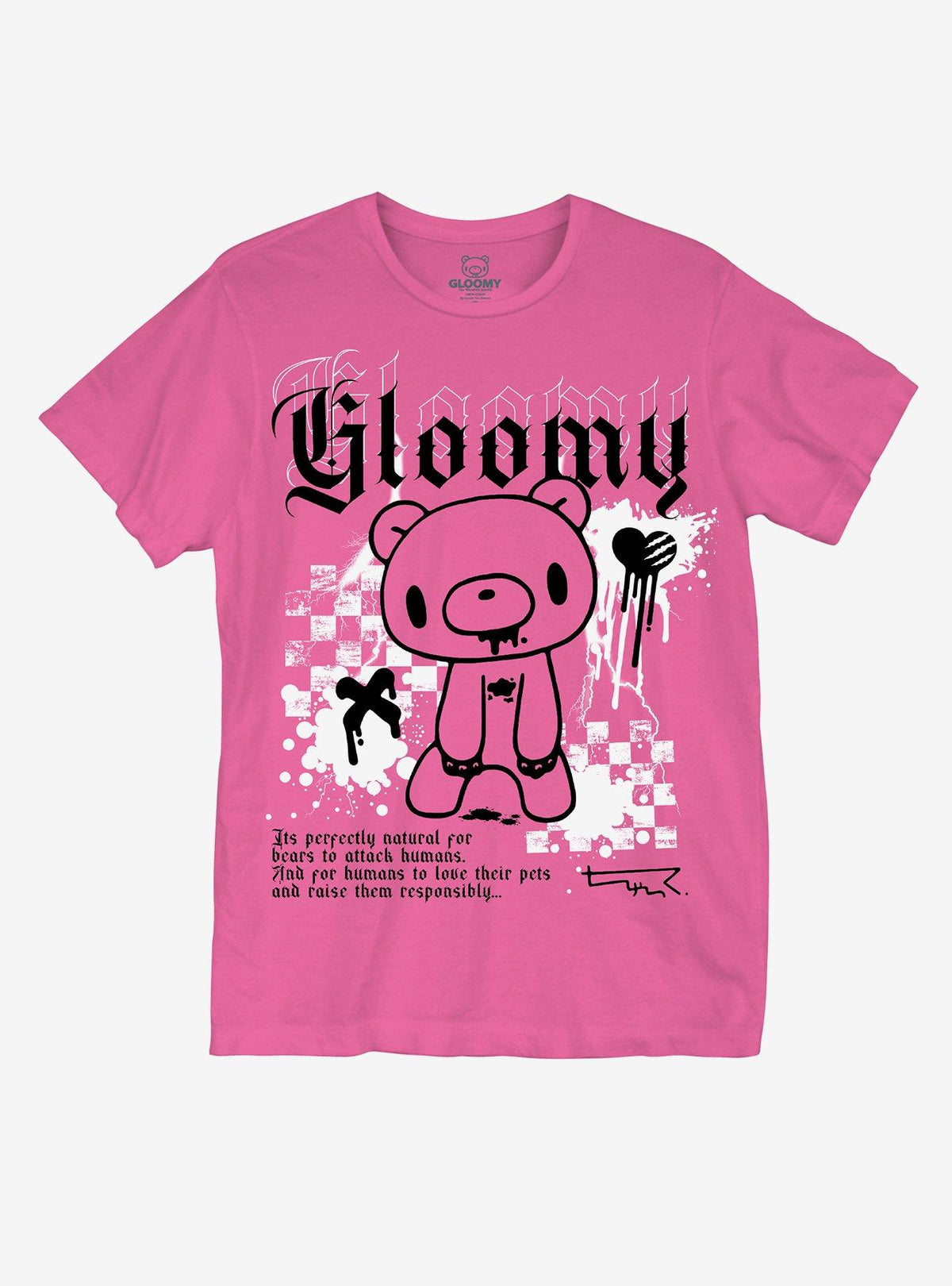 Gloomy Bear Pink Checkered Girls T-Shirt