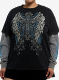 Winged Cross Rhinestone Girls Twofer Long-Sleeve T-Shirt Plus Size | Premium Unisex T-Shirt, Trending Graphic Tee
