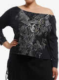 Gothic Skull Cross Girls Off-Shoulder Long-Sleeve T-Shirt Plus Size | Premium Unisex T-Shirt, Trending Graphic Tee