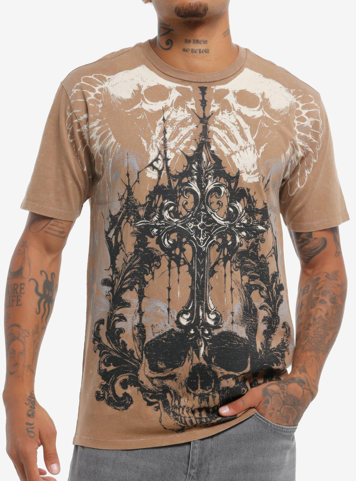 Winged Skulls Gothic Cross T-Shirt T-Shirt | High-Quality Print | Perfect For Daily Wear
