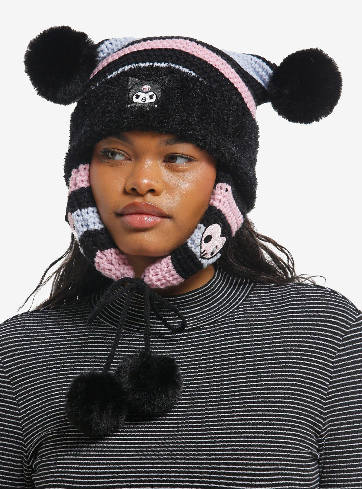 Kuromi Pastel Stripe Subtle Ear Tassel Beanie T-Shirt | Exclusive Edition | High Demand Item