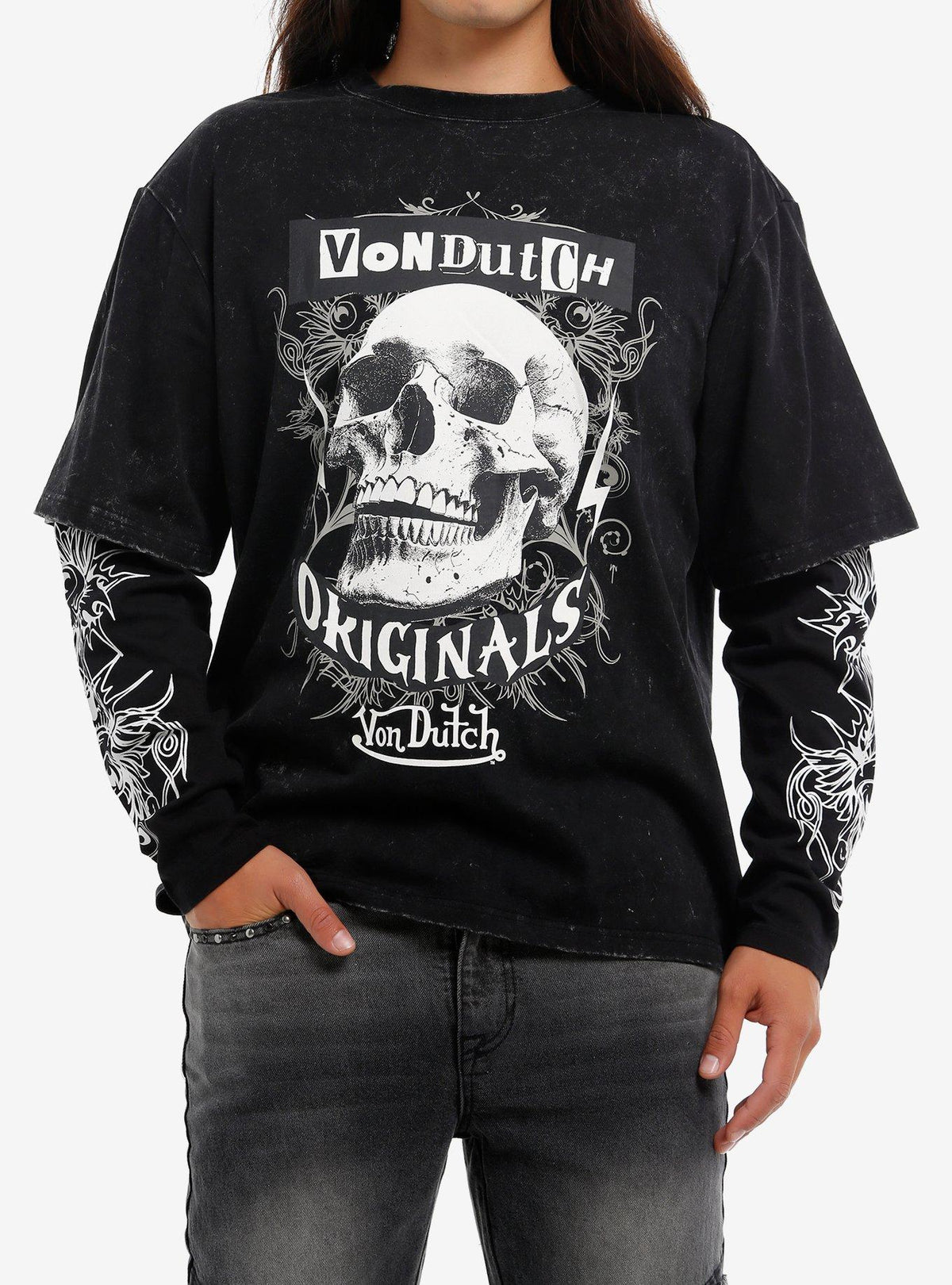 Von Dutch Skull Filigree Twofer Long-Sleeve T-Shirt | Premium Unisex T-Shirt, Trending Graphic Tee