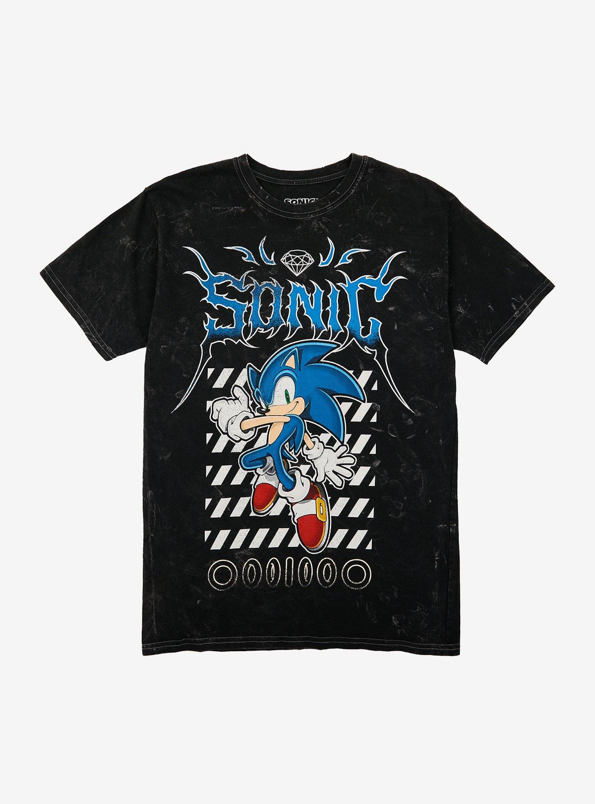 Sonic Hedgehog Stripe Metal Dark Wash T Shirt