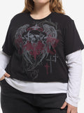 Social Collision Winged Skull Cross Girls Twofer Long-Sleeve T-Shirt Plus Size | Premium Unisex T-Shirt, Trending Graphic Tee