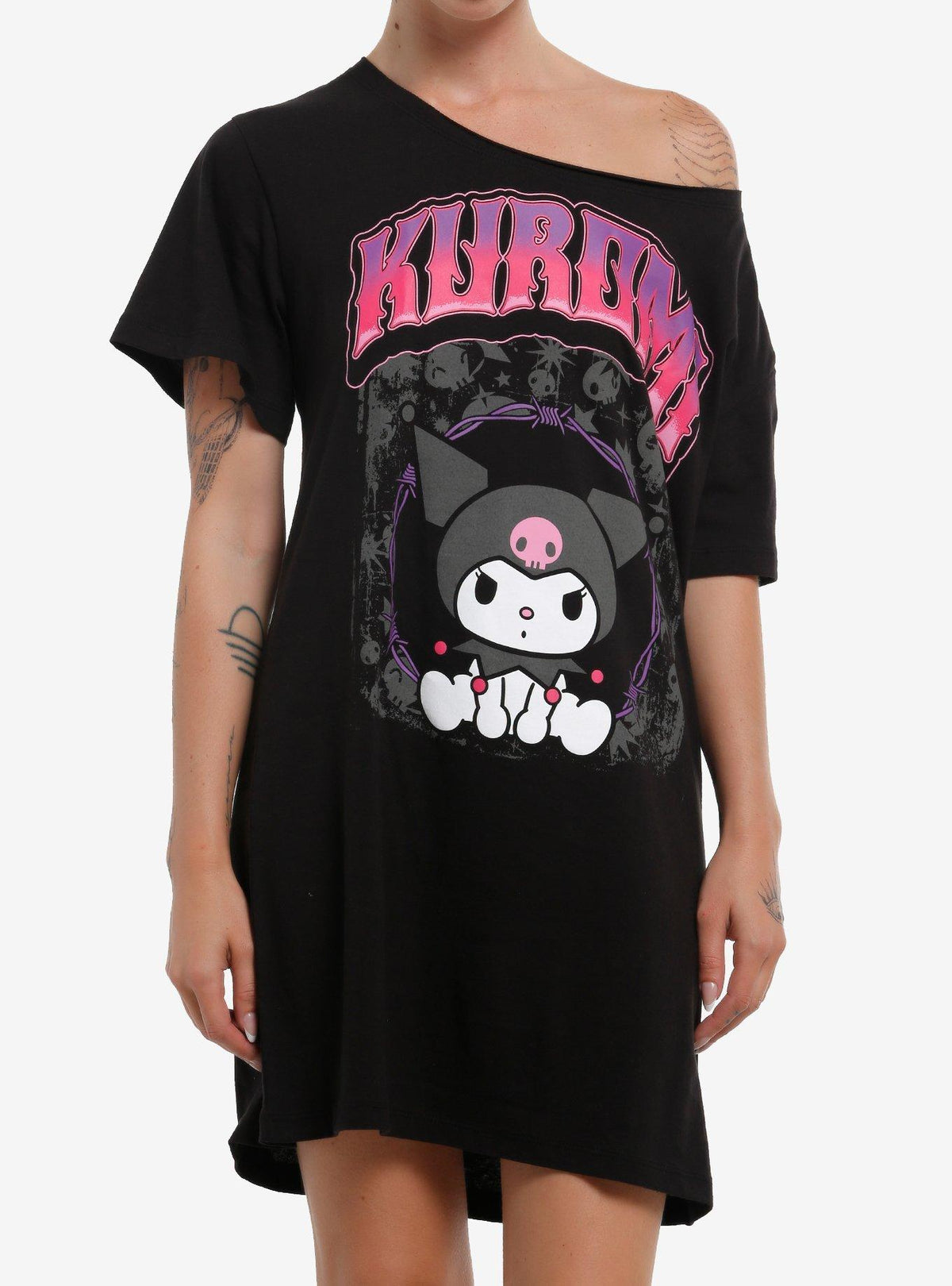 Kuromi Off-The-Shoulder T-Shirt Dress T-Shirt | Trending Design | Perfect For Daily Wear