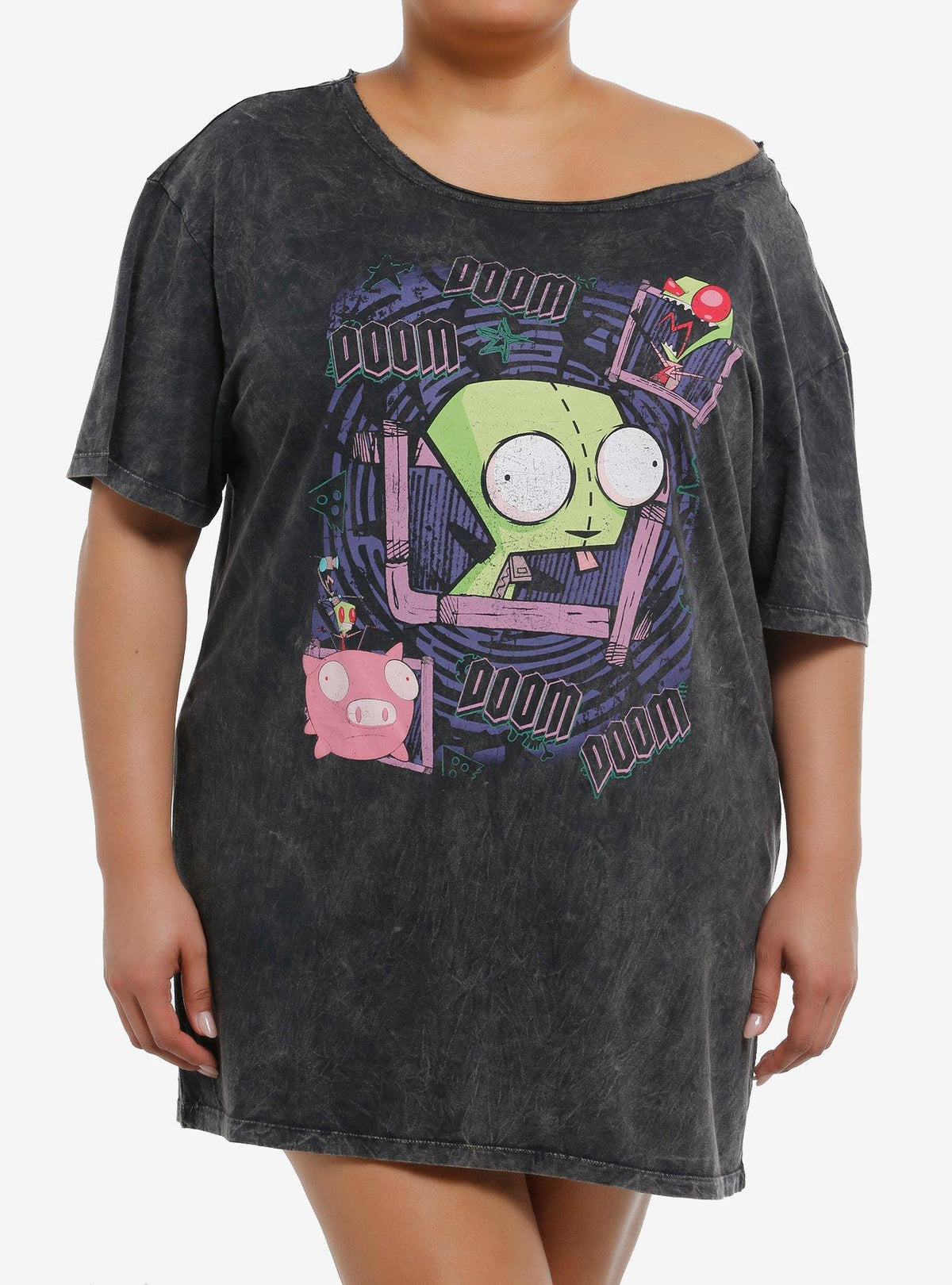 Invader Zim GIR Off-The-Shoulder T-Shirt Dress Plus Size T-Shirt | Exclusive Edition | Must-Have Style