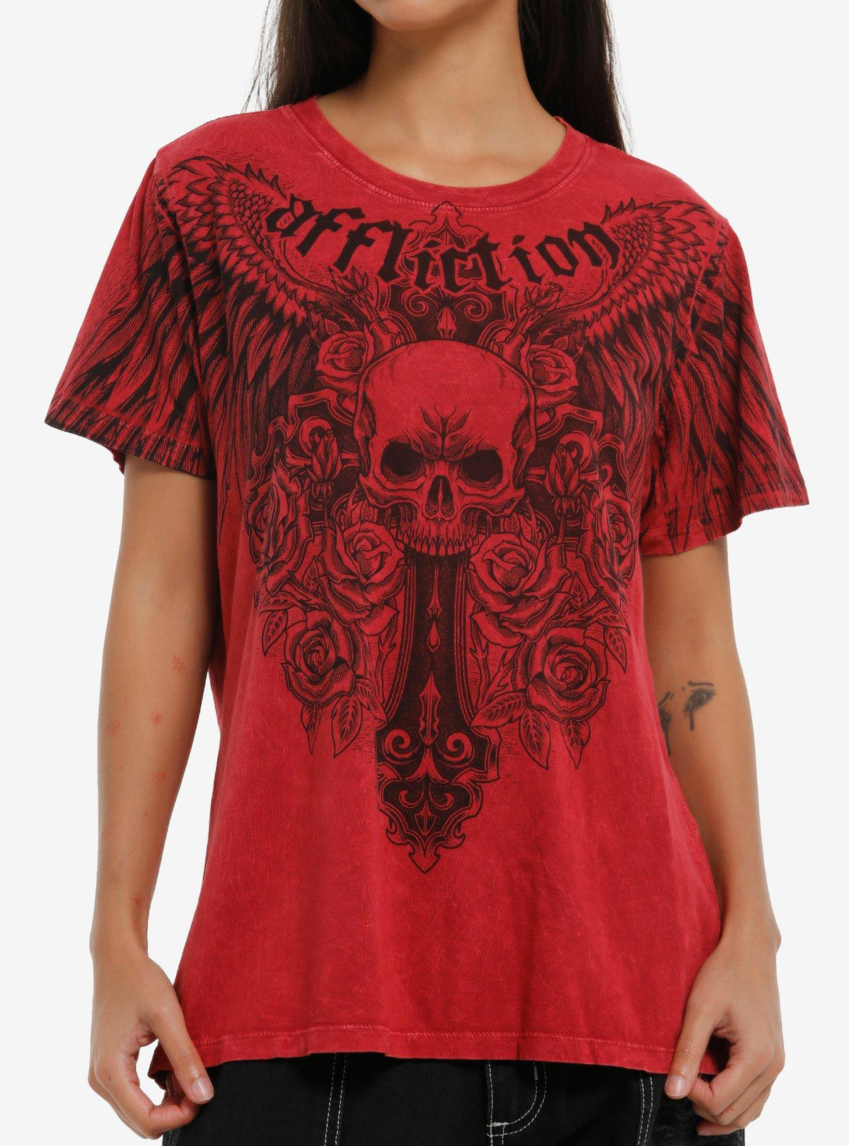 Affliction Red Skull Wings T Shirt