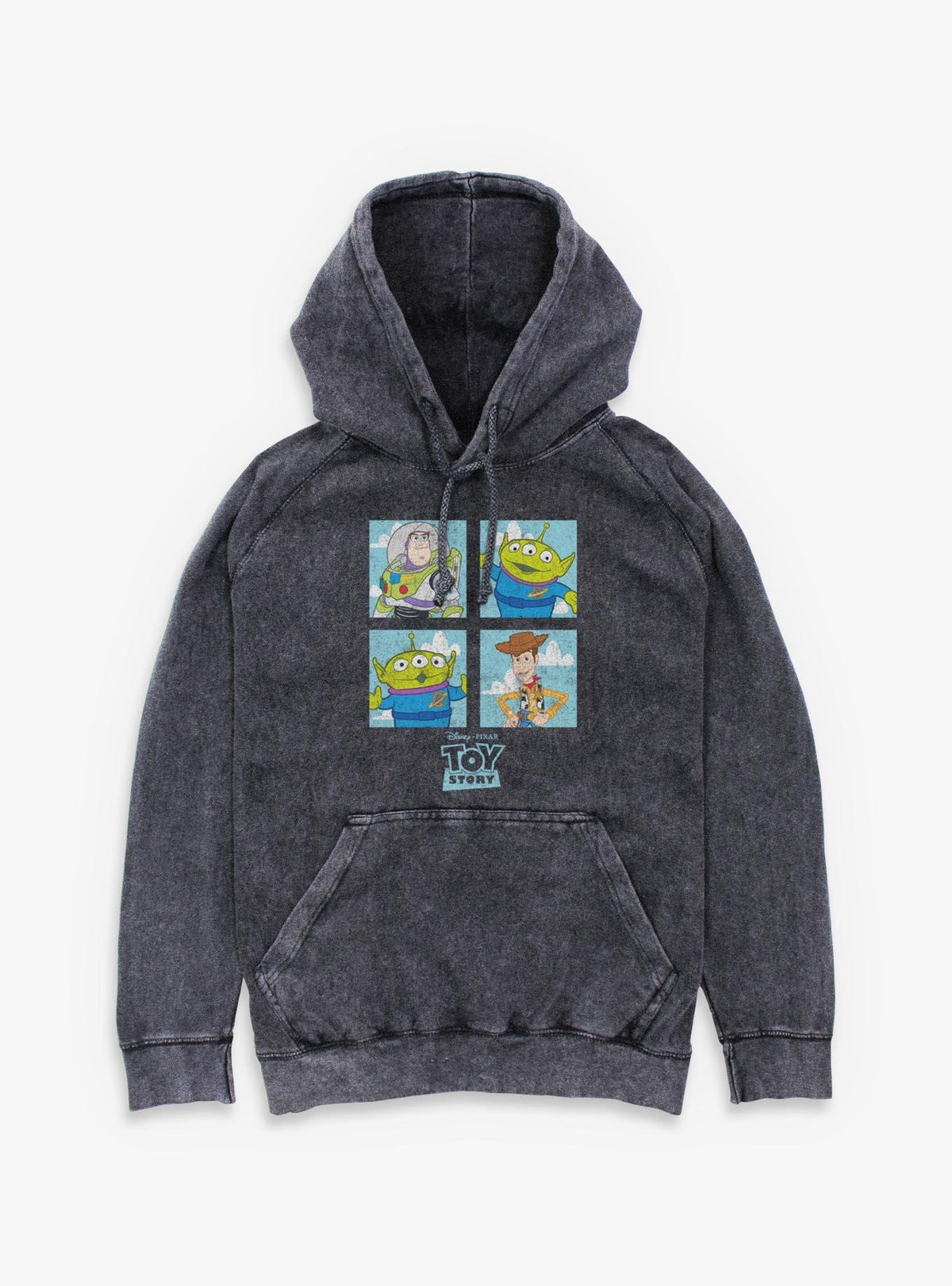 Disney Pixar Toy Story Buzz Woody Alien Panels Mineral Wash Hoodie