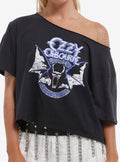 Ozzy Osbourne Screaming Bat Girls Off Shoulder T Shirt
