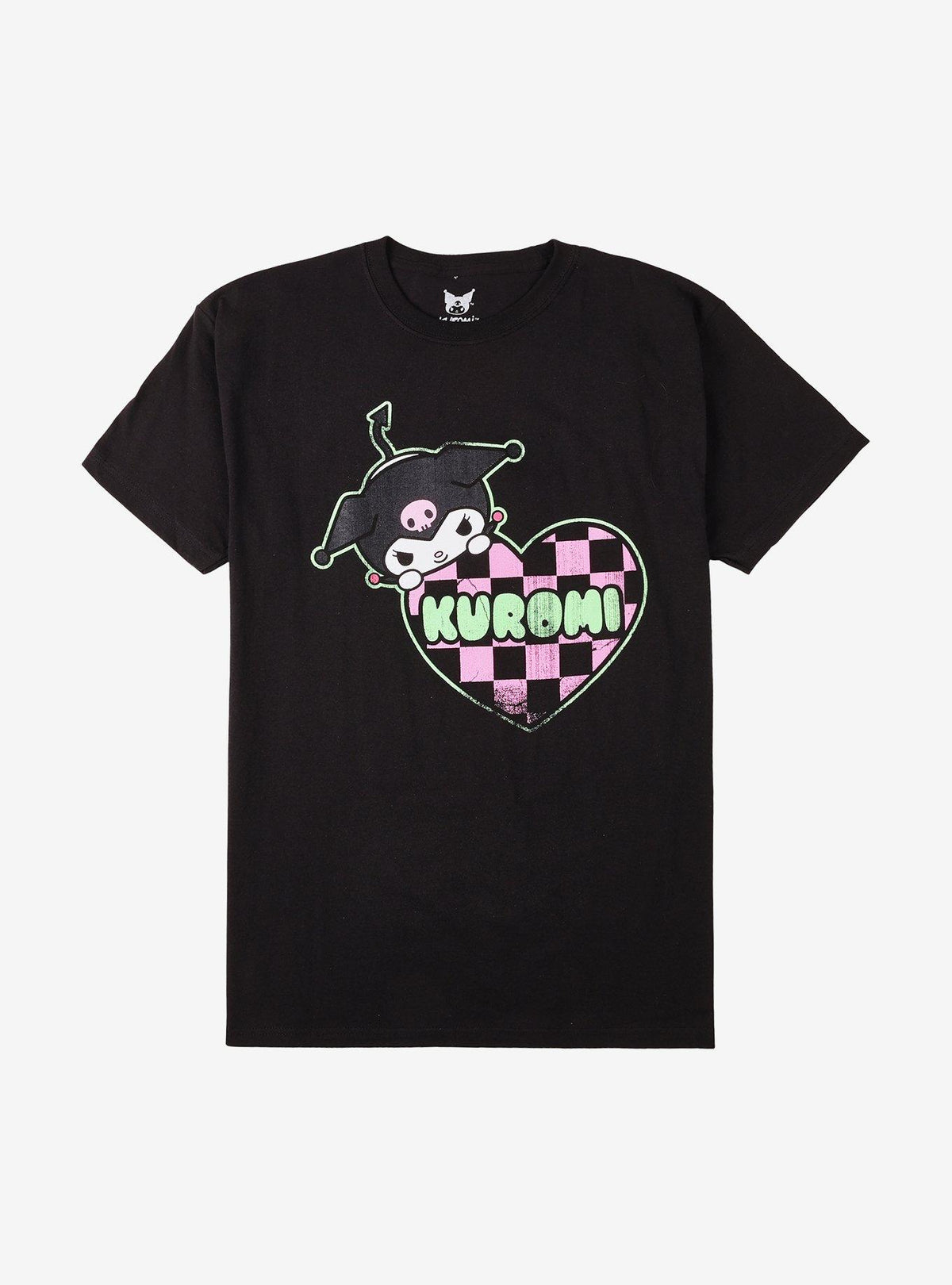 Kuromi Pink & Black Checkered Heart T-Shirt