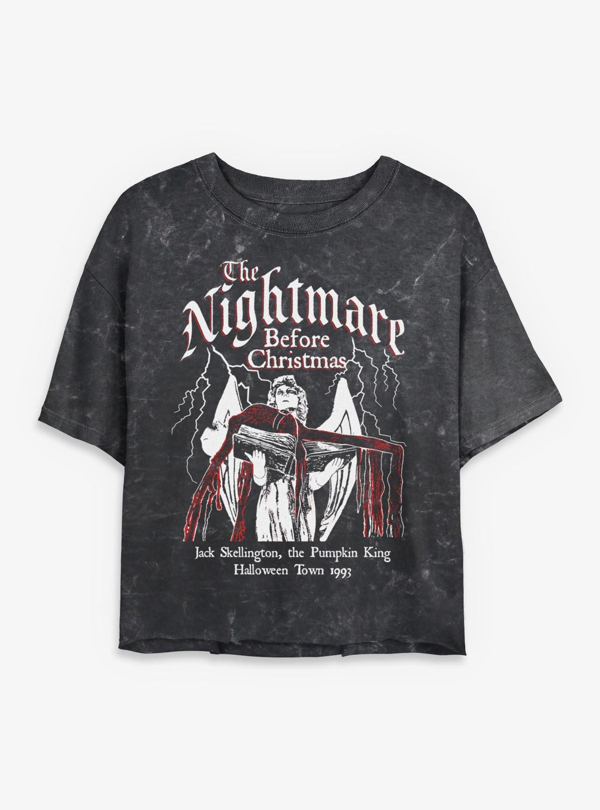 Disney The Nightmare Before Christmas Jack On Angel Statue Girls Mineral Wash Crop T-Shirt