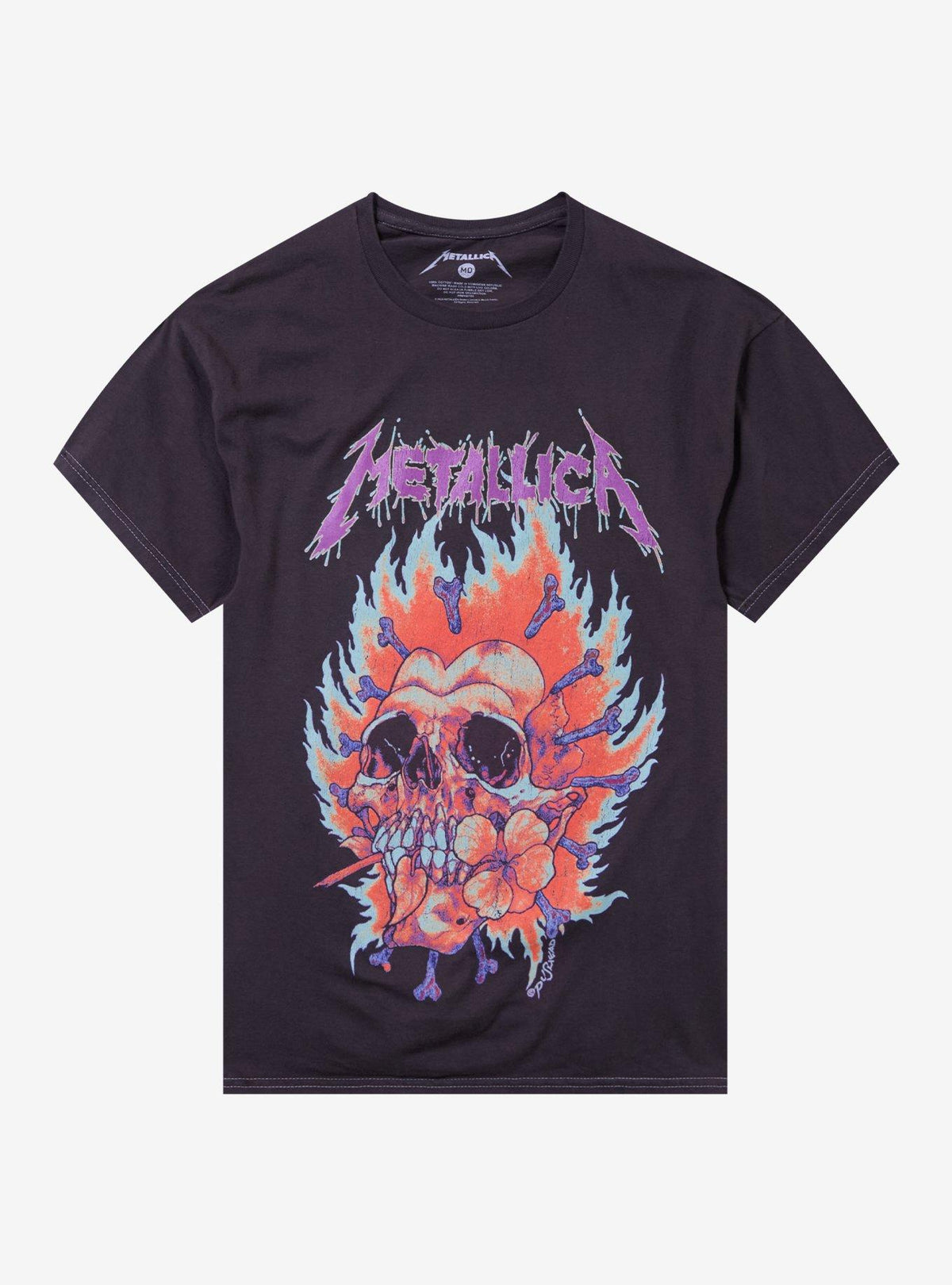 Metallica Flaming Flower Skull T Shirt