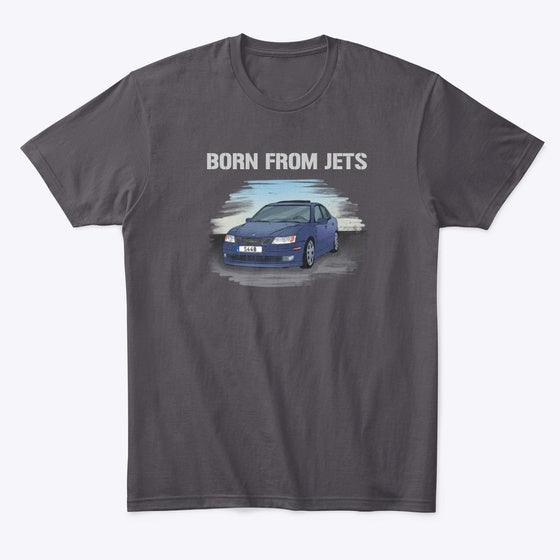 Saab 9-3 - BORN FROM JETS Light Text | Premium Unisex T-Shirt, Trending Graphic Tee