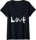 Womens Love Weapons Guns Grenades Knives Assault Rifle Guns T Shirt V