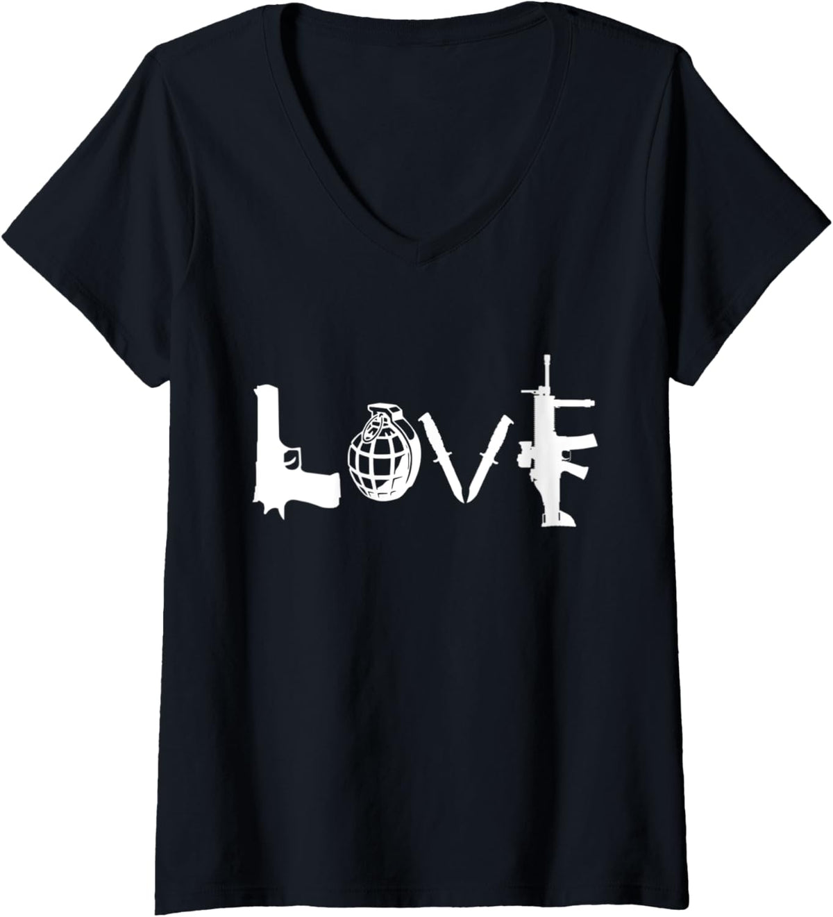 Womens Love Weapons Guns Grenades Knives Assault Rifle Guns T Shirt V