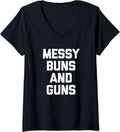 Womens Messy Buns Guns T Shirt Funny Cool Cute Gun Owner Gun