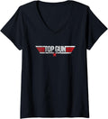 Womens Top Gun Front Back Maverick Logo Action Movie V Neck