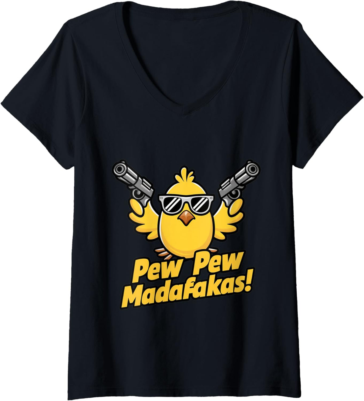 Womens Pew Madafakas Pew Retro Chick With Guns Duck Enthusiasts V Neck