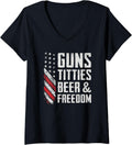 Womens Guns Titties Beer Freedom Usa Drinking Funny Mens Gun V Neck