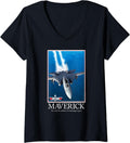 Womens Top Gun Maverick Motivational Poster With Jet Action Movie V Neck