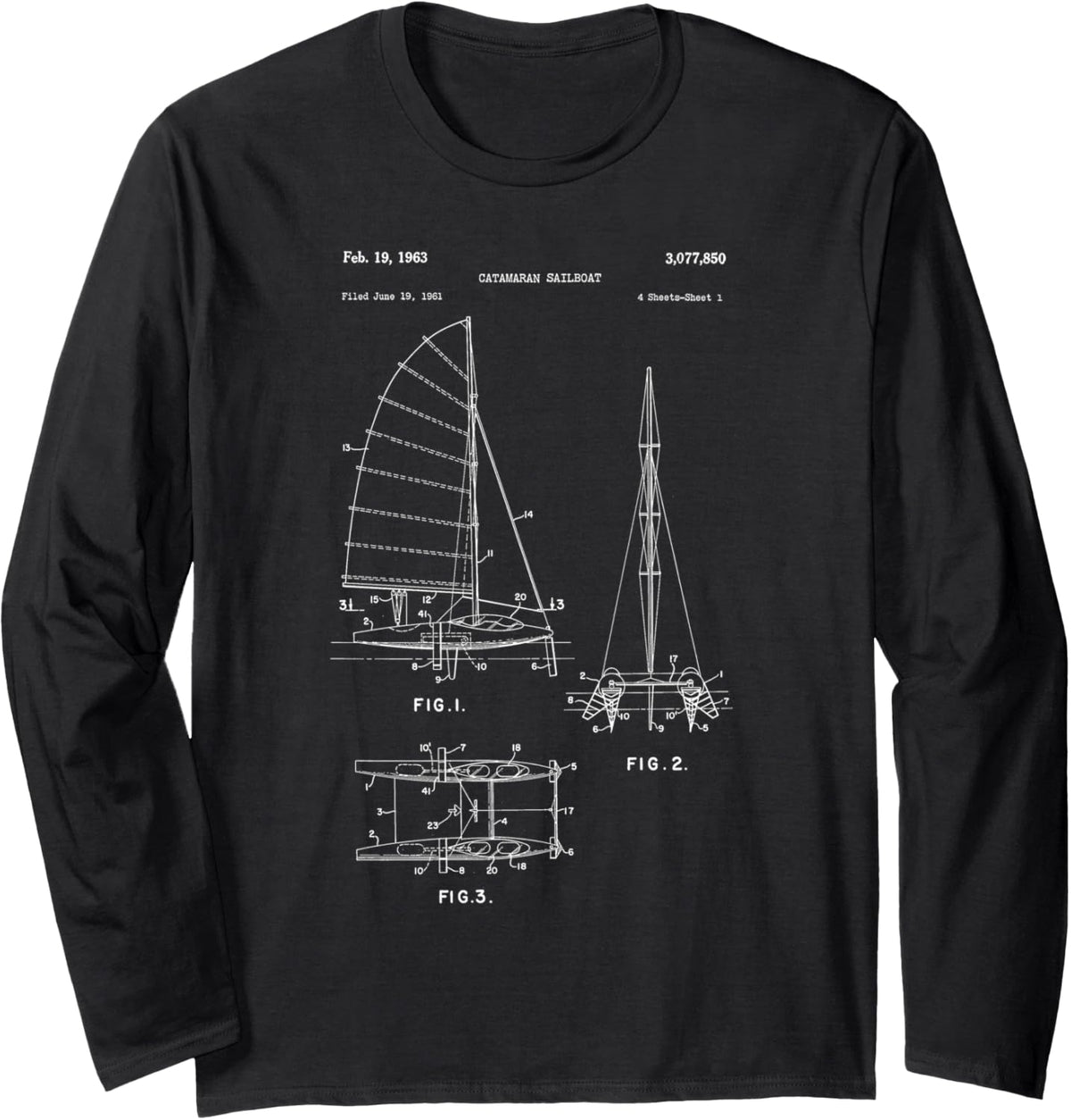 Vintage Catamaran Sailboat Long Sleeve Sailing Boat