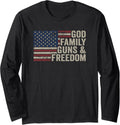 God Family Guns Freedom Pro Gun Vintage Usa Flag Long Sleeve