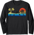 Palm Tree Sunset Sailing Vintage Sailboat Dolphin Long
