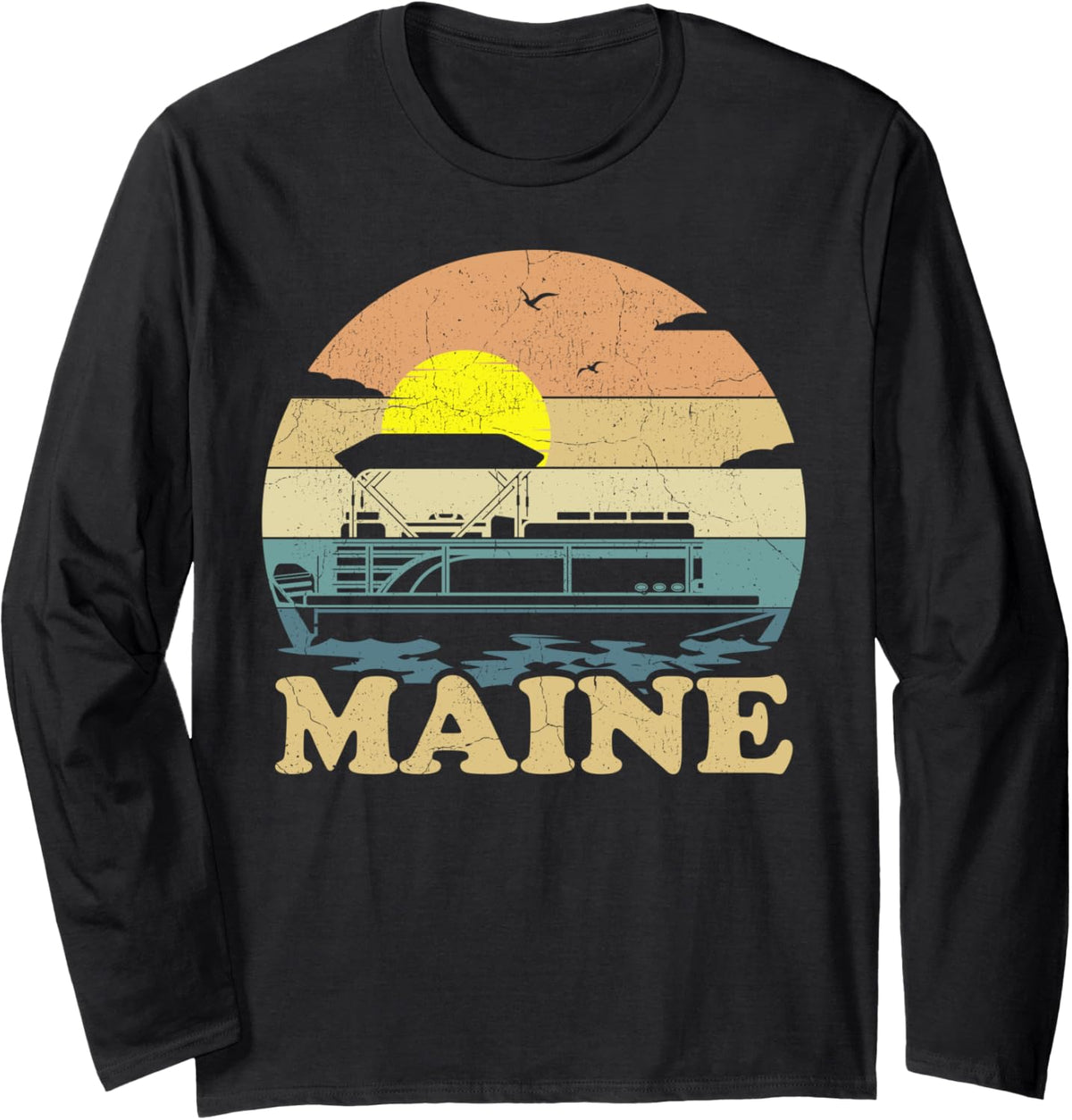Vintage Sunset Lake Maine Pontoon Boat Boating Long