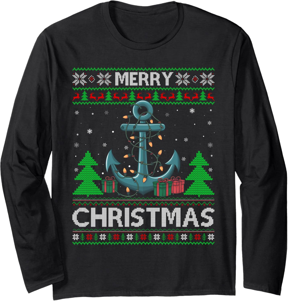 Ugly Xmas Sweater Style Lights Santa Boat Anchor