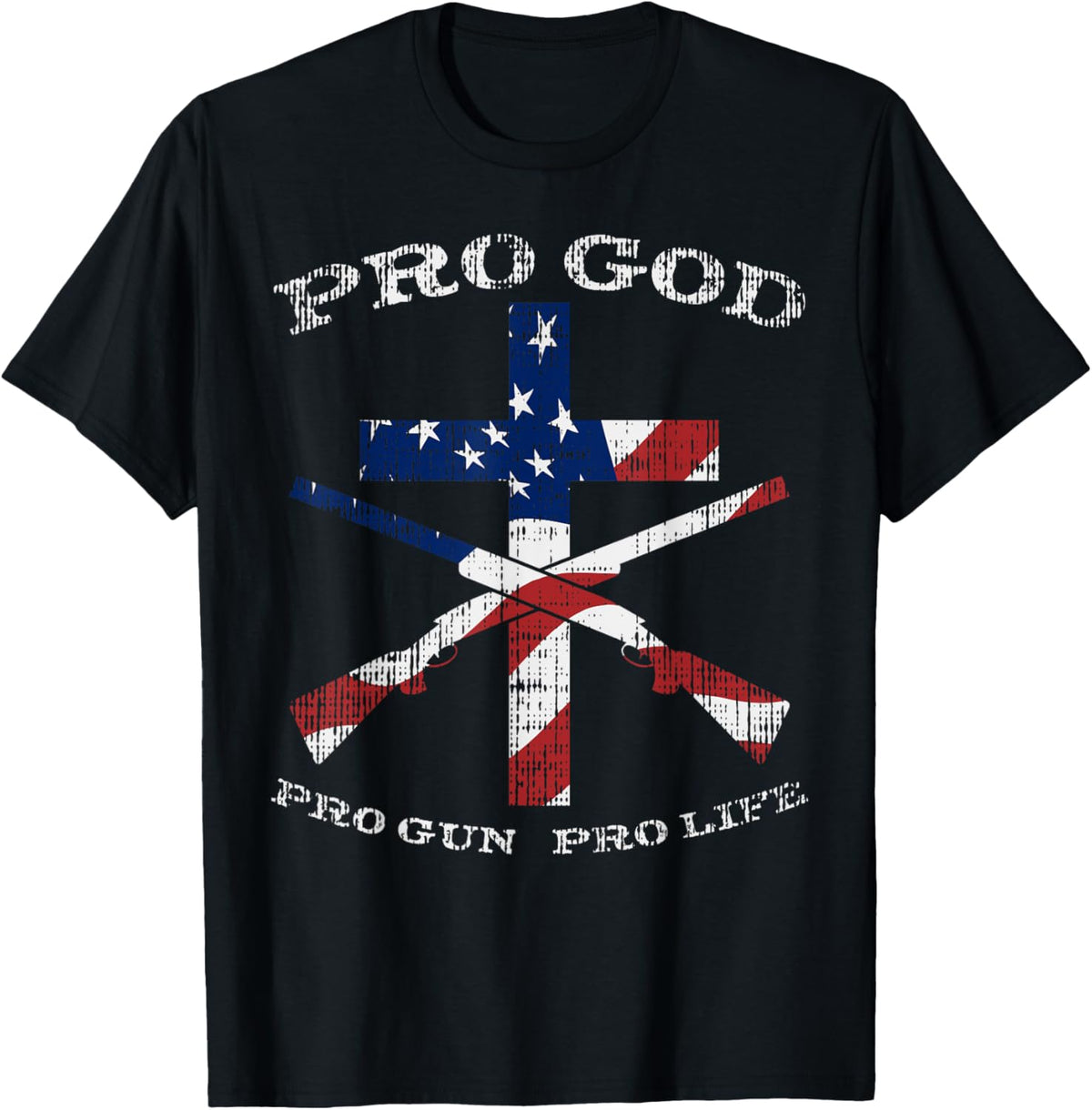 Pro God Gun Life Cross American Flag Patriotic Support