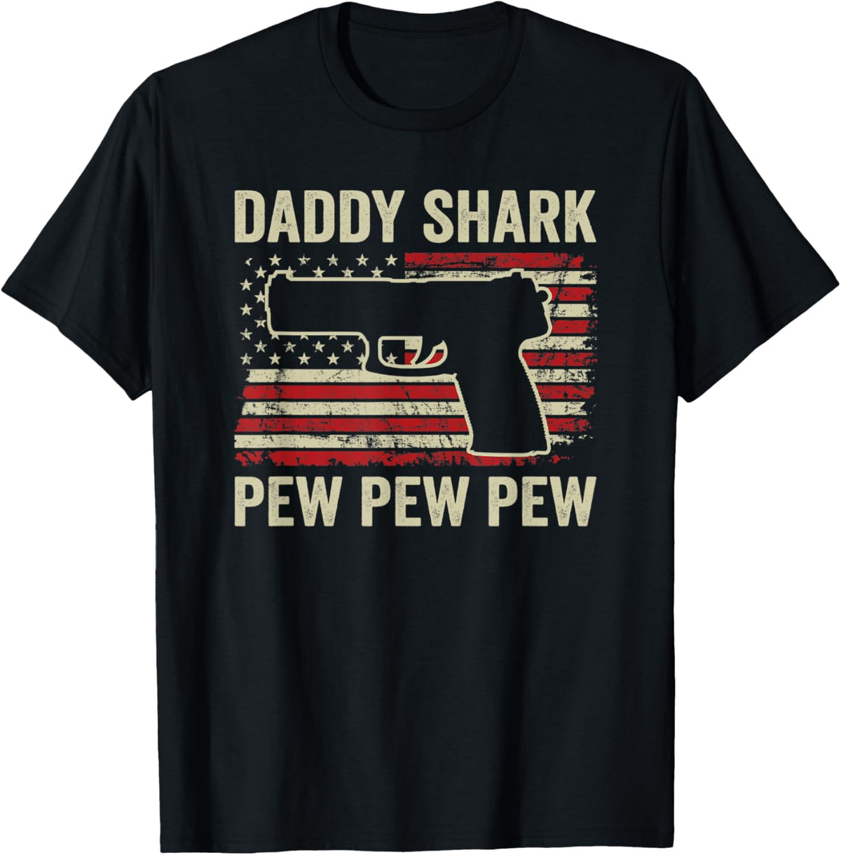 Daddy Shark Pew Mens Pistol Owner Funny Dad Gun Joke