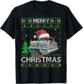 Ugly Xmas Sweater Style Lights Santa Pontoon Boat