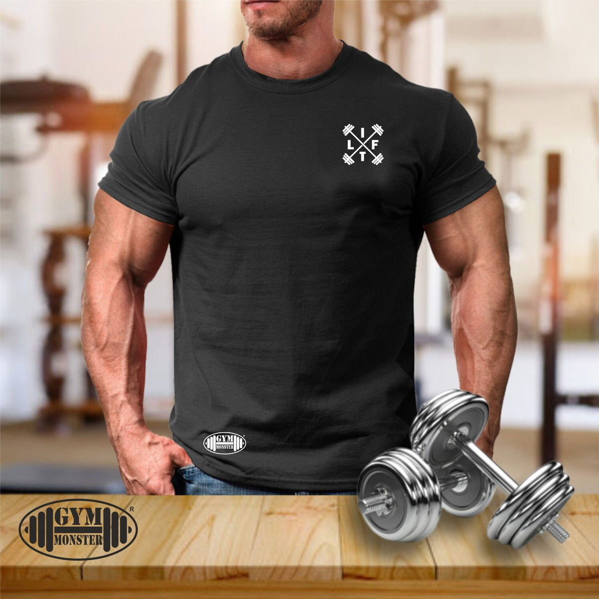 Lift T Shirt Pocket Gym Clothing Bodybuilding Weight Training Workout Exercise Boxing MMA Weight Lifting Dumbells Gym Monster Men Tee Top Apparel:**