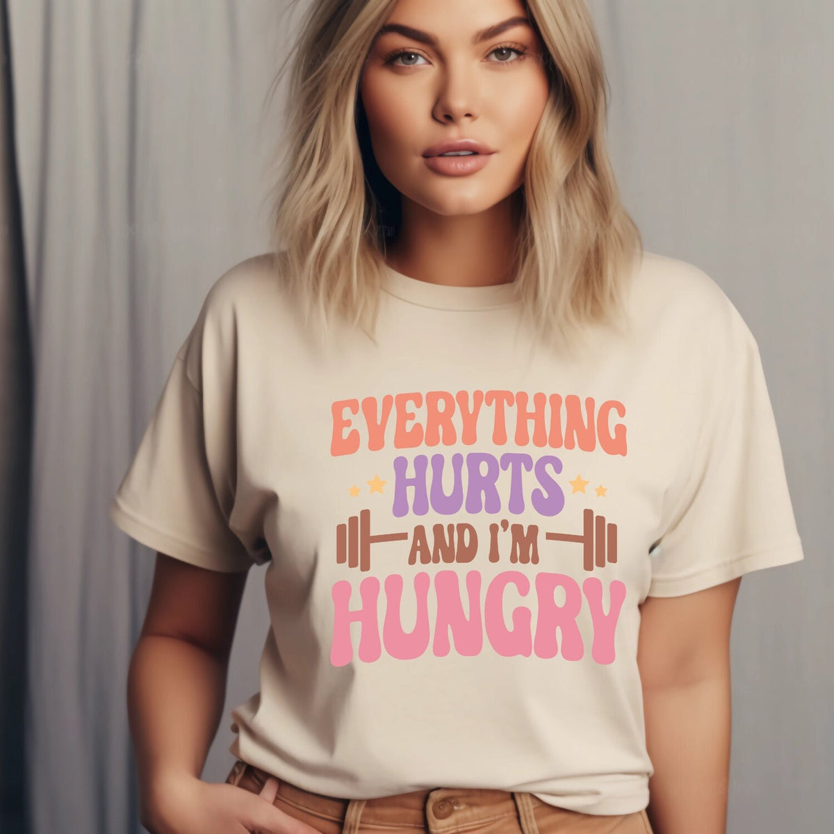 Everything Hurts And I'm Hungry Funny Workout T-Shirt - Oversized Gym Pump Cover Men Women Gift Tee Apparel:**