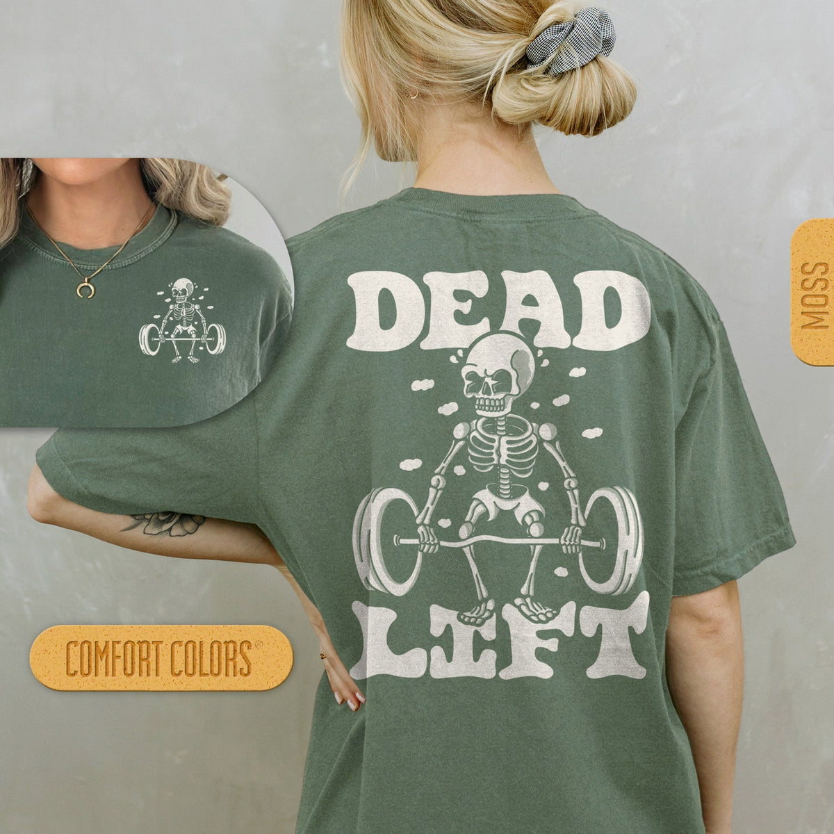 Dead Lift Skeleton Comfort Colors T-Shirt - Funny Workout Crossfit Weightlifting Retro Cartoon Tee Apparel