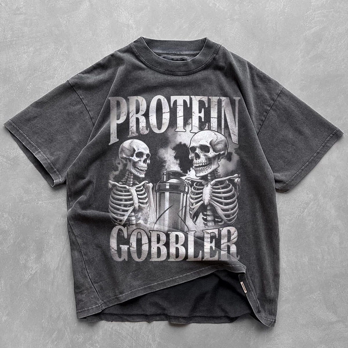 Protein Gobbler Skeleton Gym T-Shirt - Funny Fitness Tee Apparel:**