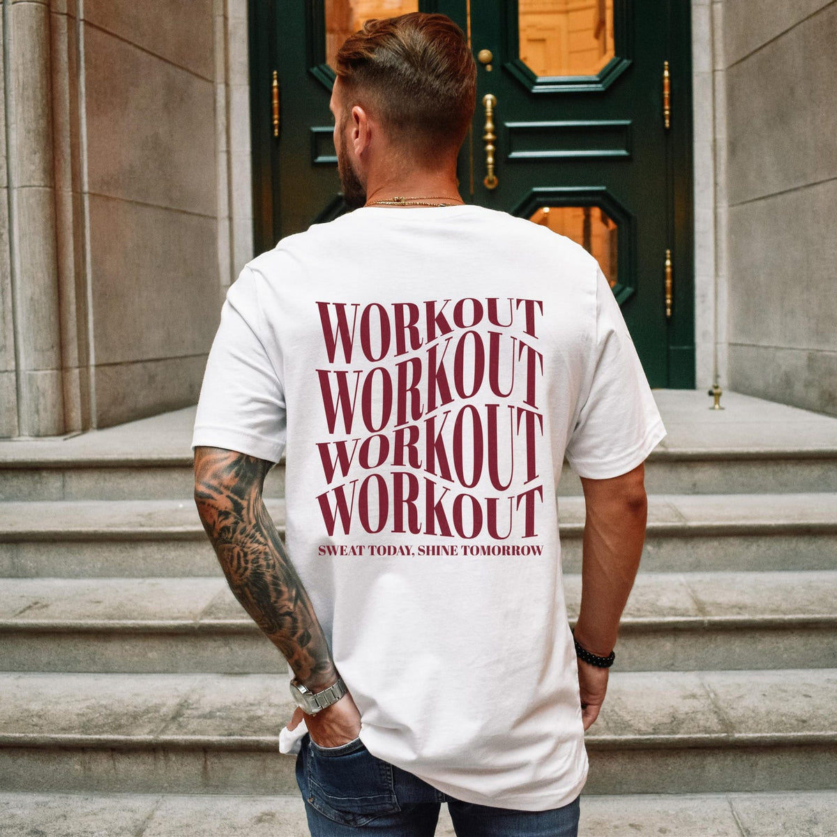 Workout Sweat Today Shine Tomorrow Gym T Shirt Fitness Motivation Tee for Men and Women Inspirational Exercise Bodybuilding Gift