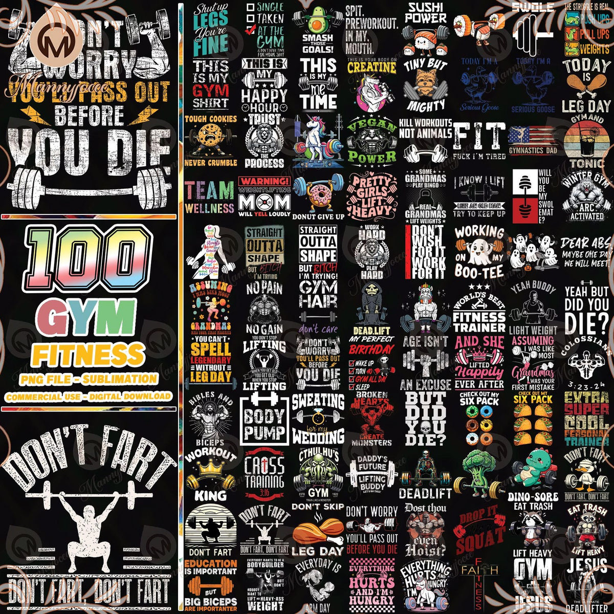 100 Files Fitness PNG Bundle, Funny Gym Quotes Png, Gym Shirt Designs Png, Motivational Fitness Clipart Png, Commercial Use, Digital File