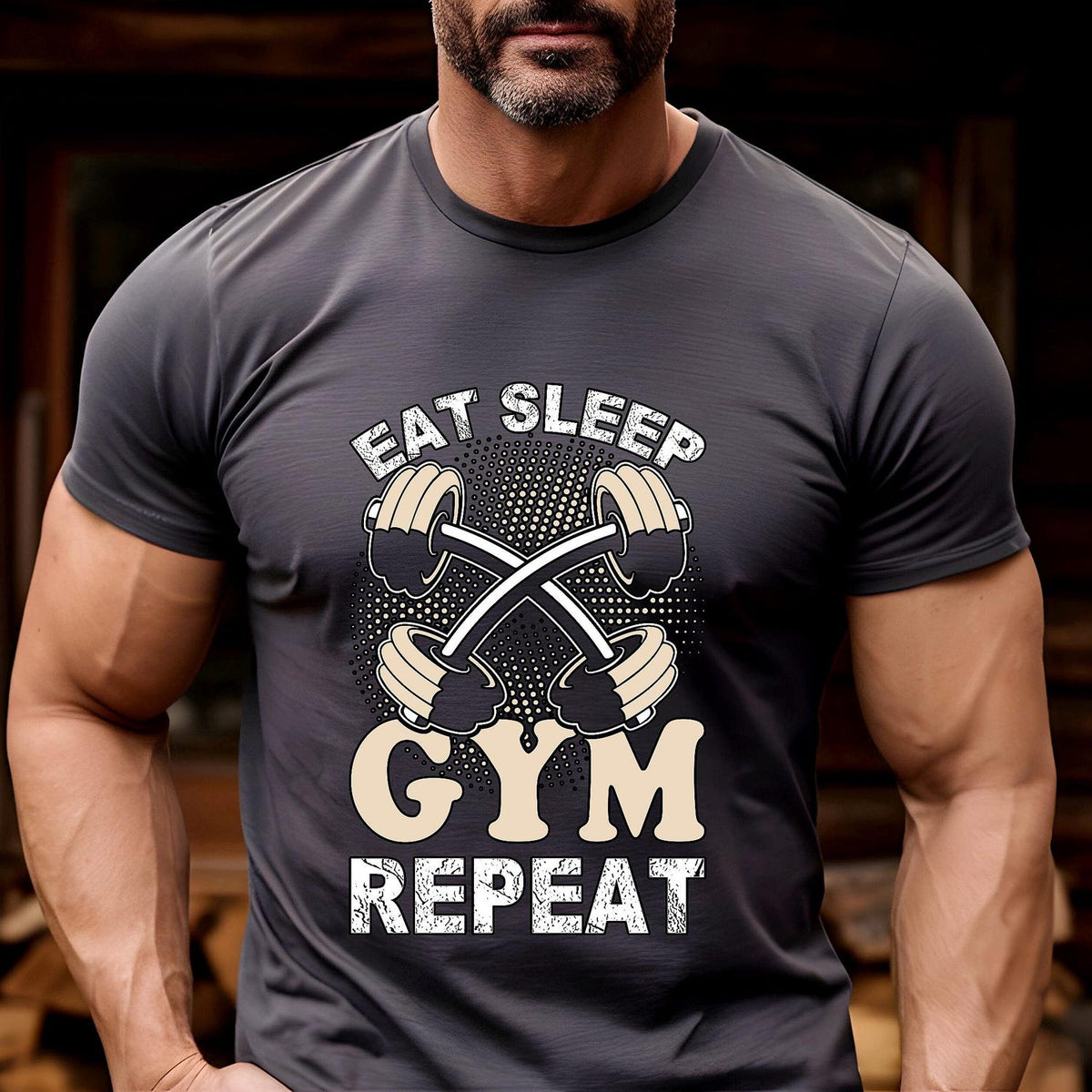 Eat Sleep Gym Repeat T-Shirt: Funny Fitness Motivation, Bodybuilding Tee