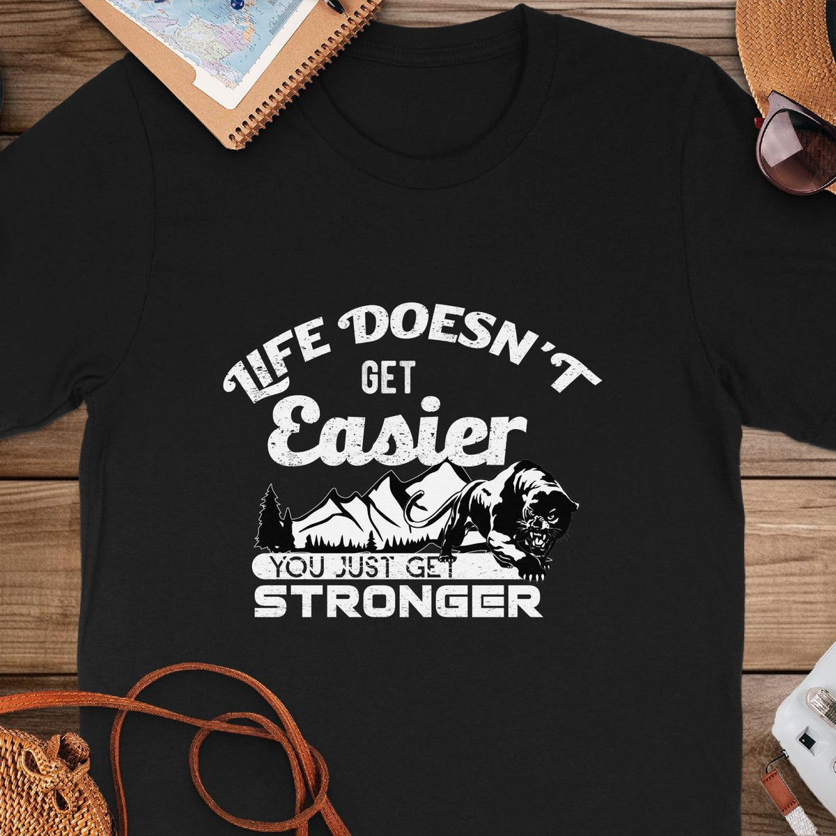 Motivational T-Shirt: Life Doesn't Get Easier - Inspirational Fitness Tee