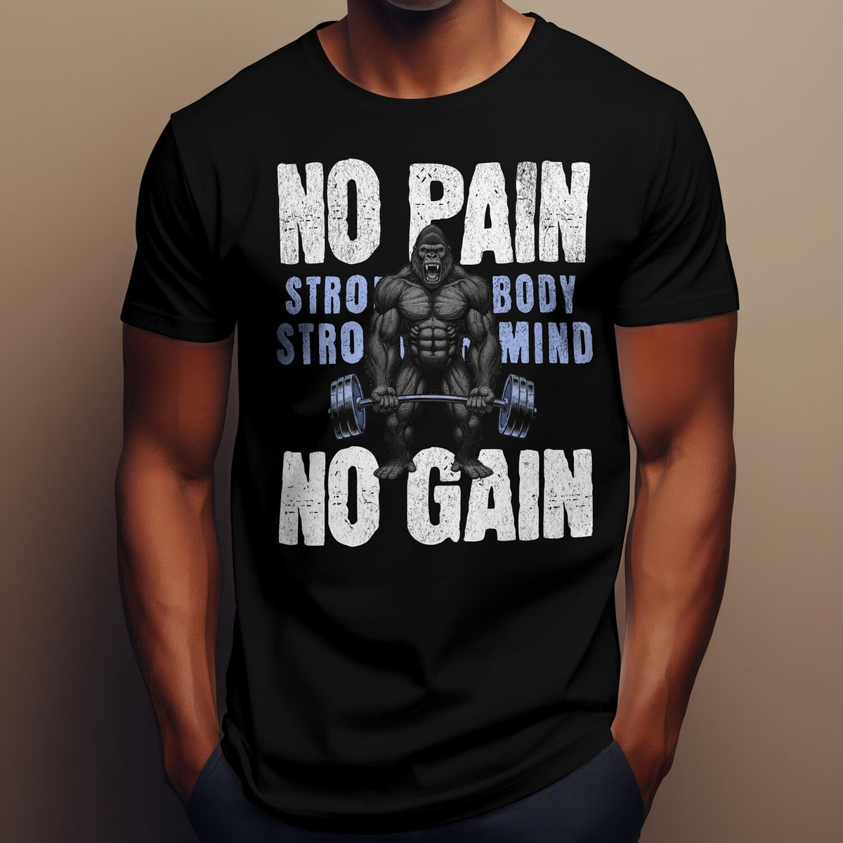 Gorilla Deadlifting T-Shirt: No Pain No Gain, Unisex Gym Tee